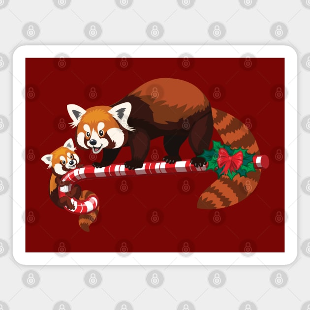 Red Pandas on Candy Cane Magnet by Peppermint Narwhal